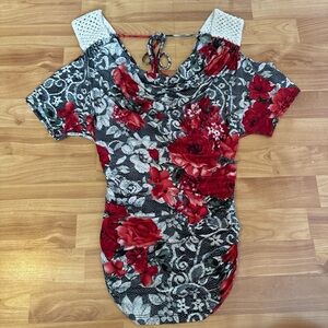 Black and Red Floral Top